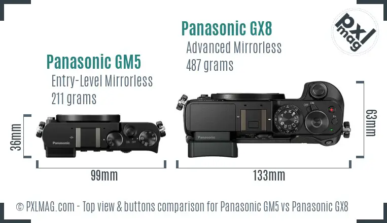 Panasonic GM5 vs Panasonic GX8 top view buttons comparison