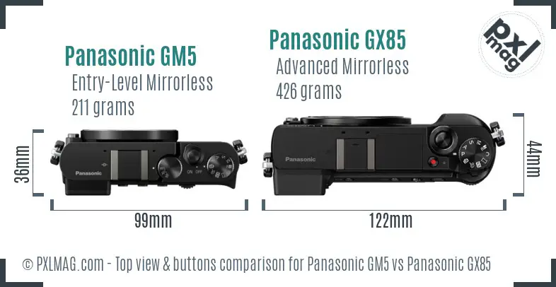 Panasonic GM5 vs Panasonic GX85 top view buttons comparison