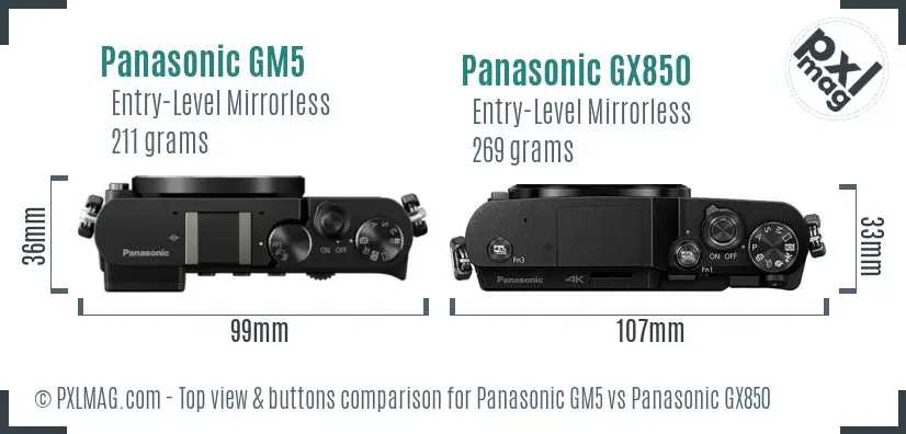 Panasonic GM5 vs Panasonic GX850 top view buttons comparison