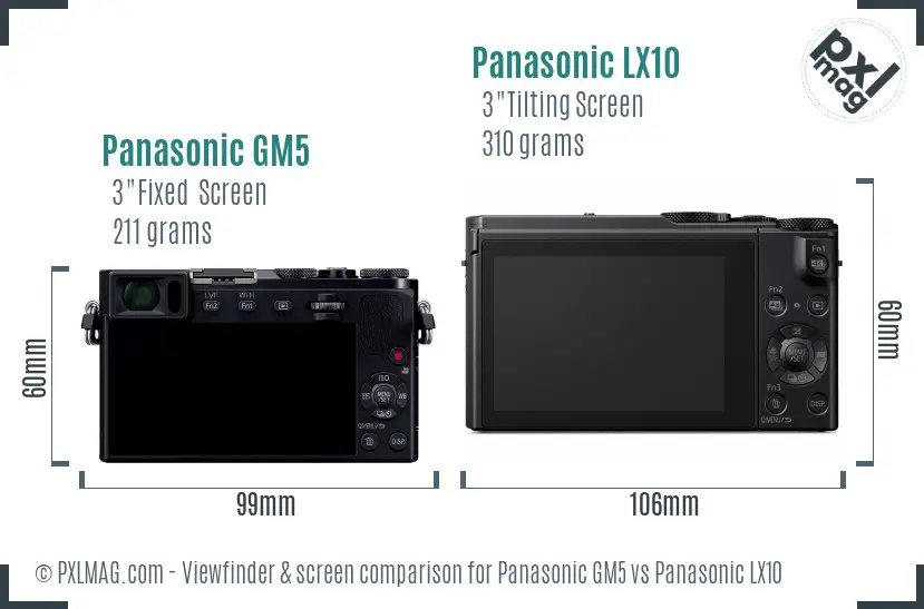 Panasonic GM5 vs Panasonic LX10 Screen and Viewfinder comparison