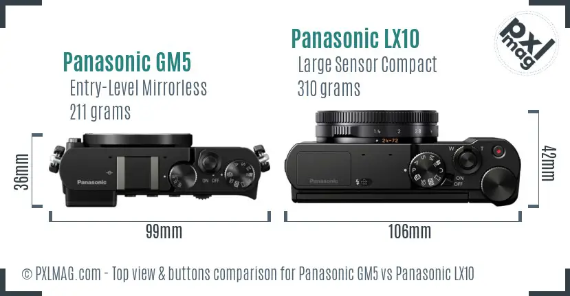 Panasonic GM5 vs Panasonic LX10 top view buttons comparison
