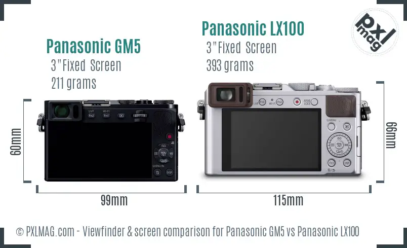Panasonic GM5 vs Panasonic LX100 Screen and Viewfinder comparison