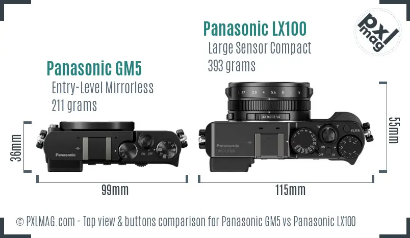 Panasonic GM5 vs Panasonic LX100 top view buttons comparison
