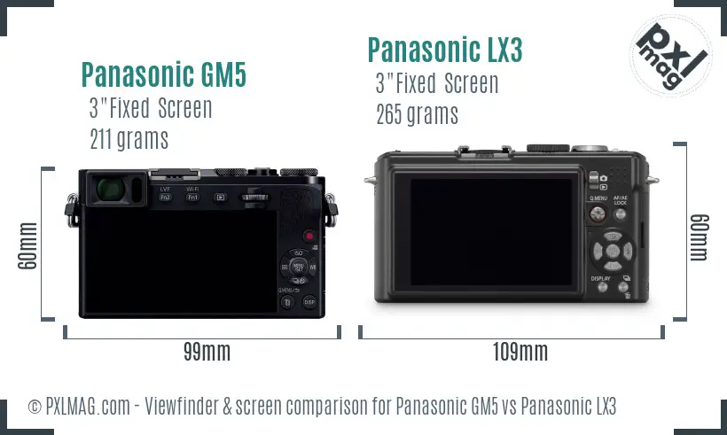 Panasonic GM5 vs Panasonic LX3 Screen and Viewfinder comparison