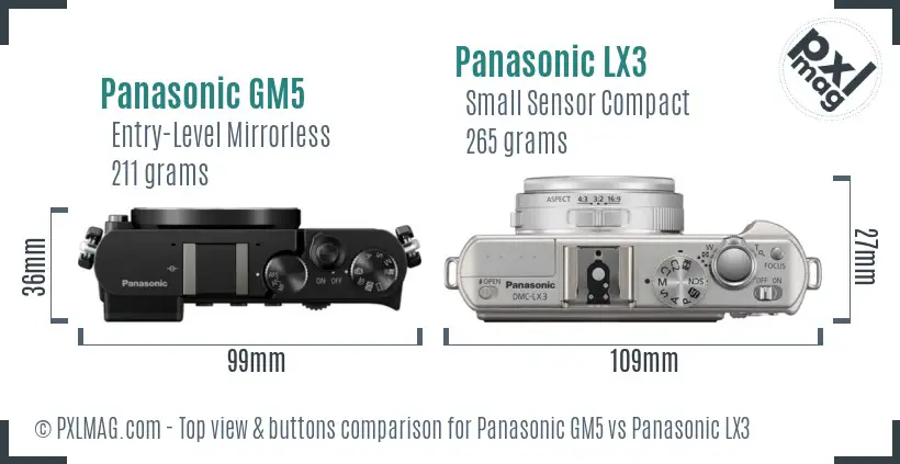 Panasonic GM5 vs Panasonic LX3 top view buttons comparison
