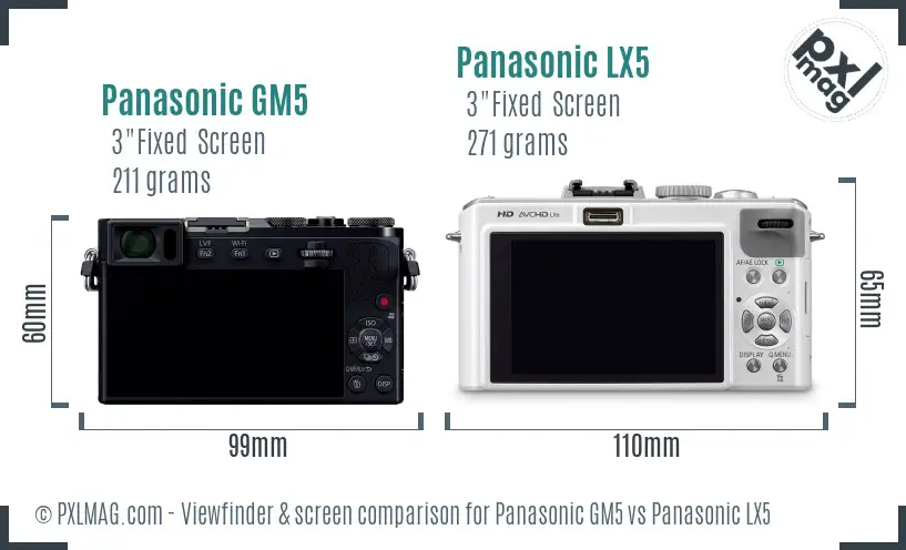 Panasonic GM5 vs Panasonic LX5 Screen and Viewfinder comparison