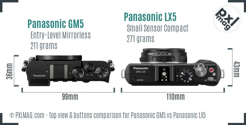 Panasonic GM5 vs Panasonic LX5 top view buttons comparison
