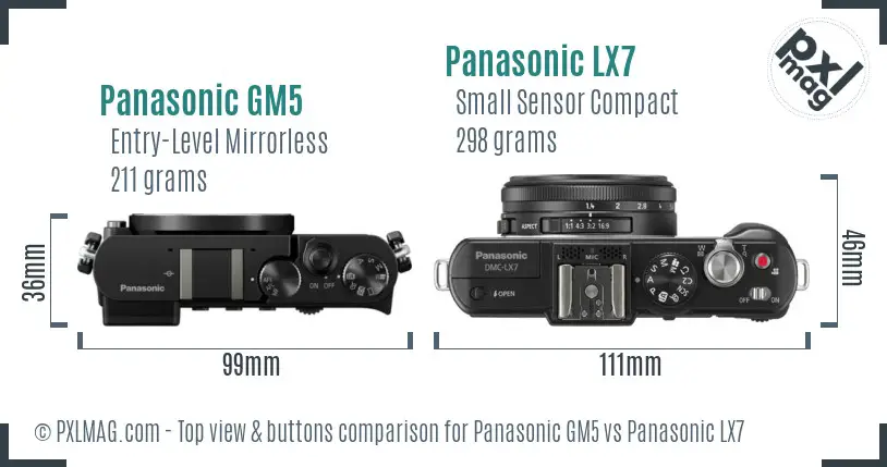 Panasonic GM5 vs Panasonic LX7 top view buttons comparison