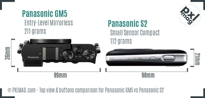 Panasonic GM5 vs Panasonic S2 top view buttons comparison
