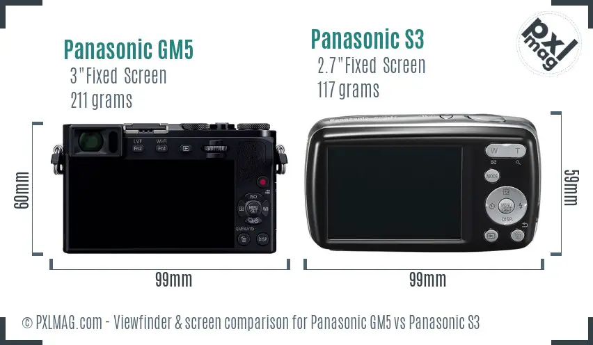 Panasonic GM5 vs Panasonic S3 Screen and Viewfinder comparison