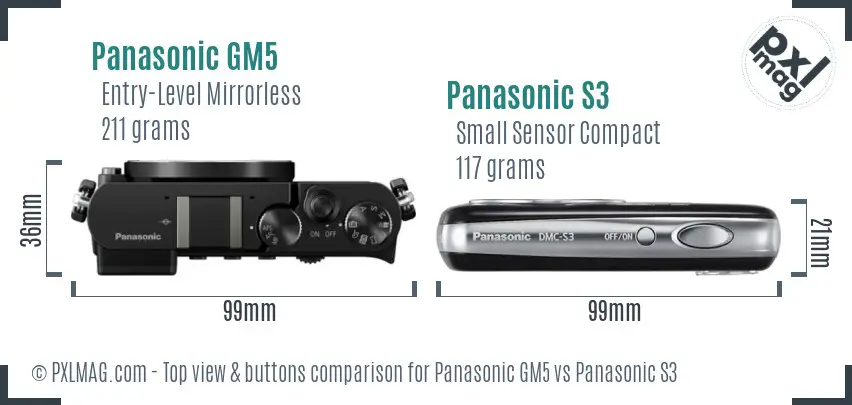 Panasonic GM5 vs Panasonic S3 top view buttons comparison