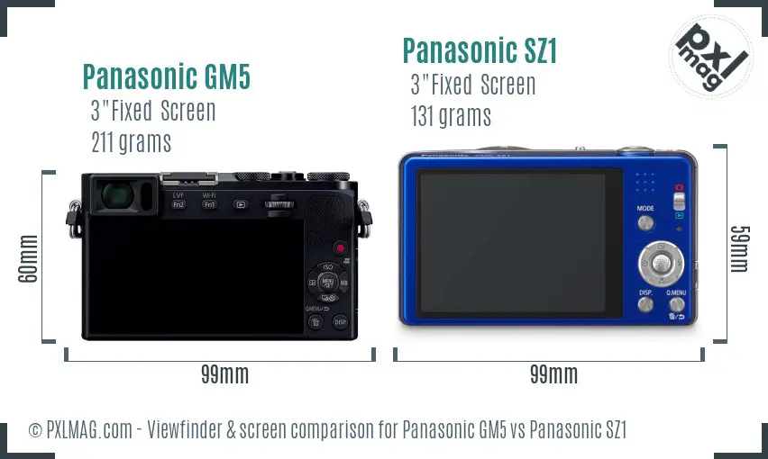 Panasonic GM5 vs Panasonic SZ1 Screen and Viewfinder comparison