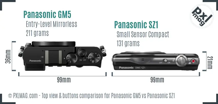 Panasonic GM5 vs Panasonic SZ1 top view buttons comparison