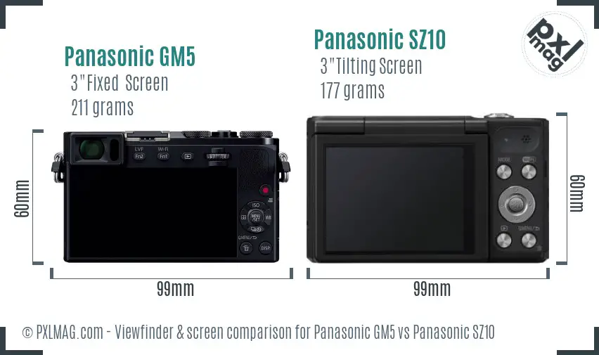 Panasonic GM5 vs Panasonic SZ10 Screen and Viewfinder comparison
