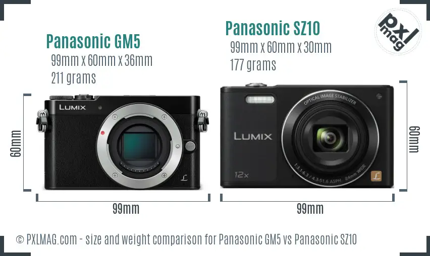 Panasonic GM5 vs Panasonic SZ10 size comparison