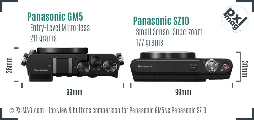Panasonic GM5 vs Panasonic SZ10 top view buttons comparison
