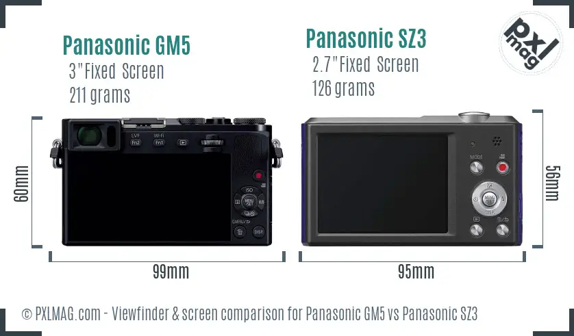 Panasonic GM5 vs Panasonic SZ3 Screen and Viewfinder comparison