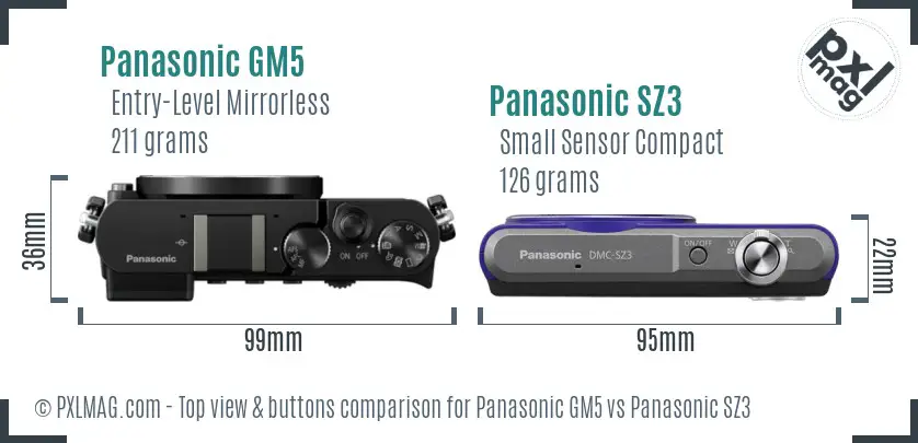 Panasonic GM5 vs Panasonic SZ3 top view buttons comparison