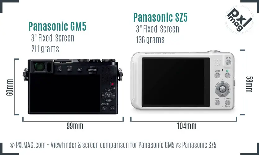 Panasonic GM5 vs Panasonic SZ5 Screen and Viewfinder comparison
