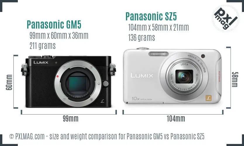 Panasonic GM5 vs Panasonic SZ5 size comparison