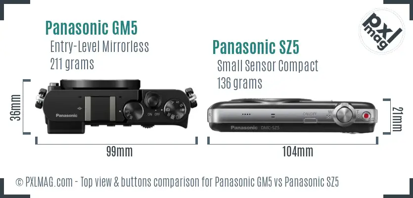 Panasonic GM5 vs Panasonic SZ5 top view buttons comparison