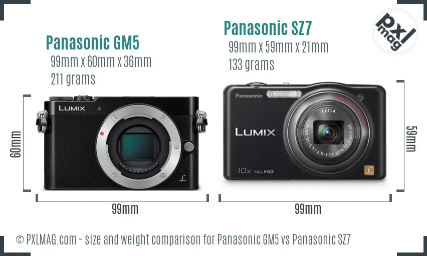 Panasonic GM5 vs Panasonic SZ7 size comparison