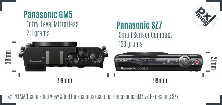 Panasonic GM5 vs Panasonic SZ7 top view buttons comparison