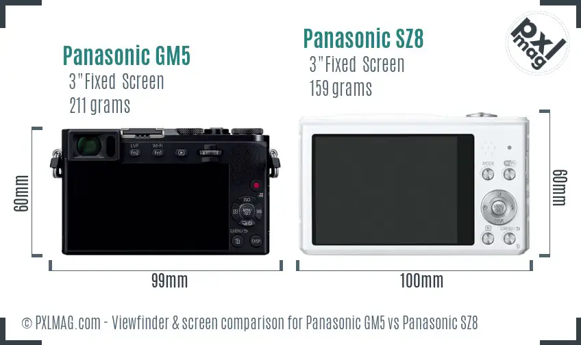 Panasonic GM5 vs Panasonic SZ8 Screen and Viewfinder comparison