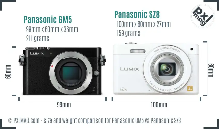 Panasonic GM5 vs Panasonic SZ8 size comparison