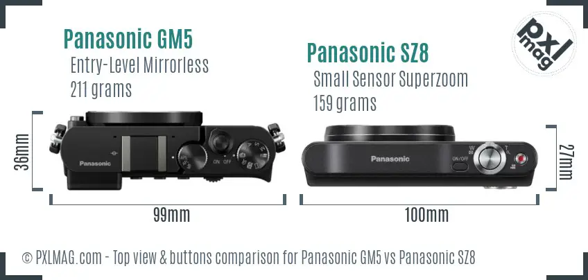 Panasonic GM5 vs Panasonic SZ8 top view buttons comparison