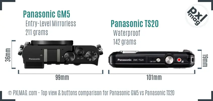 Panasonic GM5 vs Panasonic TS20 top view buttons comparison
