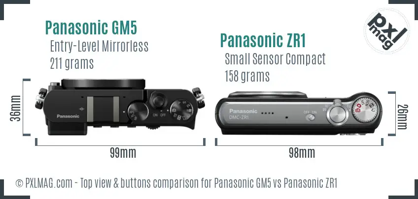 Panasonic GM5 vs Panasonic ZR1 top view buttons comparison
