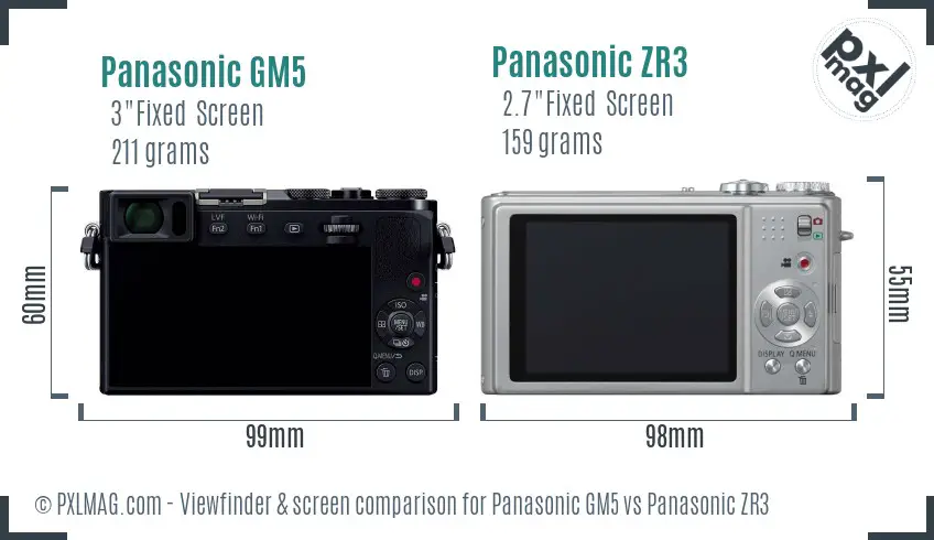 Panasonic GM5 vs Panasonic ZR3 Screen and Viewfinder comparison