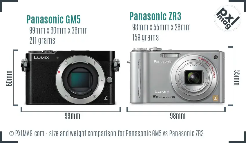 Panasonic GM5 vs Panasonic ZR3 size comparison