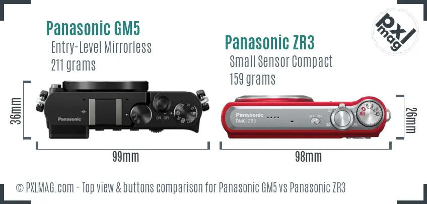 Panasonic GM5 vs Panasonic ZR3 top view buttons comparison