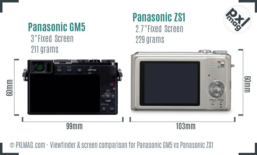 Panasonic GM5 vs Panasonic ZS1 Screen and Viewfinder comparison