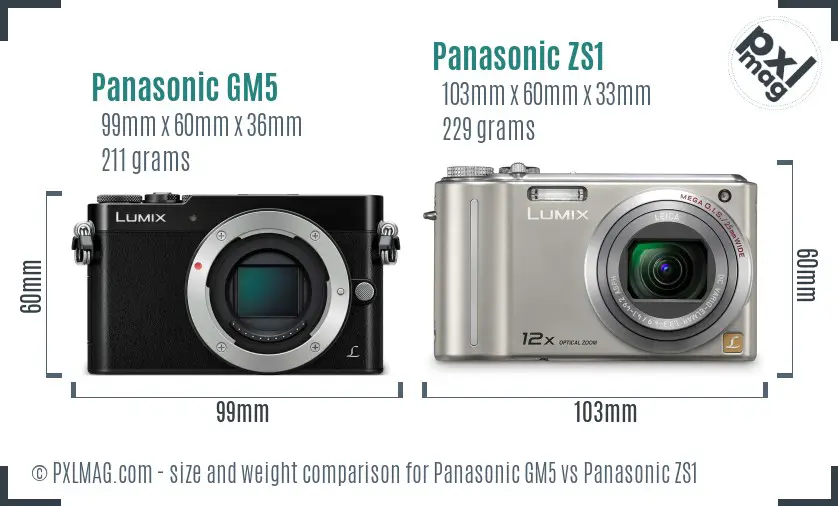 Panasonic GM5 vs Panasonic ZS1 size comparison