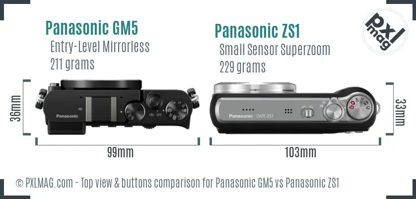 Panasonic GM5 vs Panasonic ZS1 top view buttons comparison