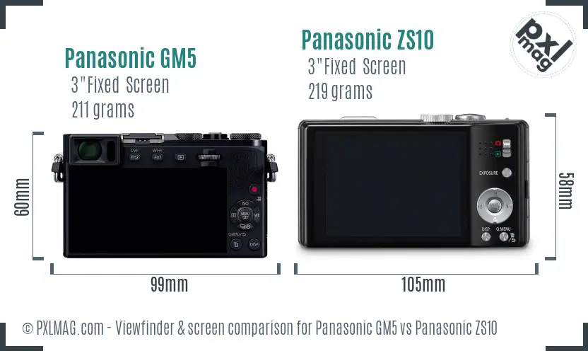 Panasonic GM5 vs Panasonic ZS10 Screen and Viewfinder comparison