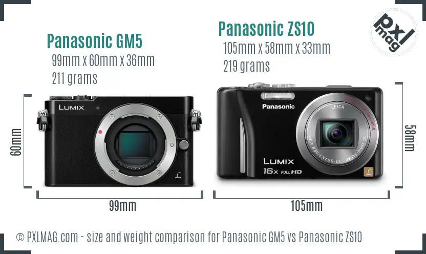 Panasonic GM5 vs Panasonic ZS10 size comparison