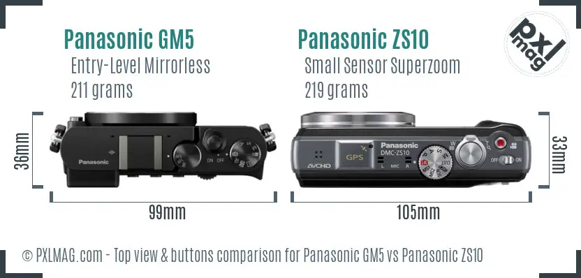 Panasonic GM5 vs Panasonic ZS10 top view buttons comparison
