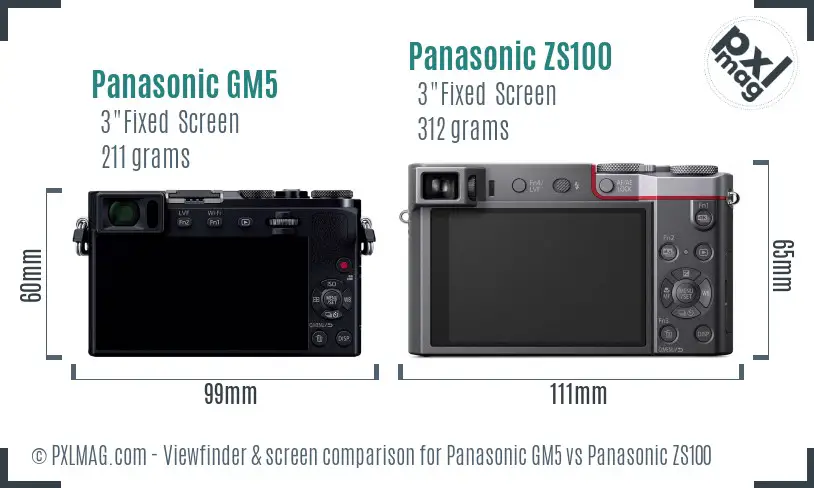 Panasonic GM5 vs Panasonic ZS100 Screen and Viewfinder comparison