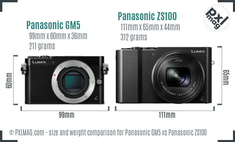 Panasonic GM5 vs Panasonic ZS100 size comparison