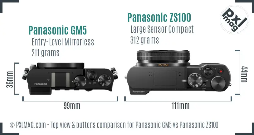 Panasonic GM5 vs Panasonic ZS100 top view buttons comparison