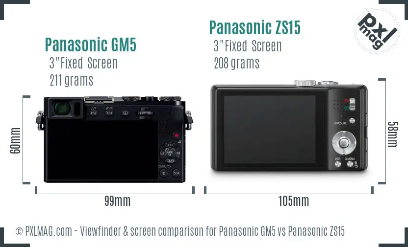 Panasonic GM5 vs Panasonic ZS15 Screen and Viewfinder comparison