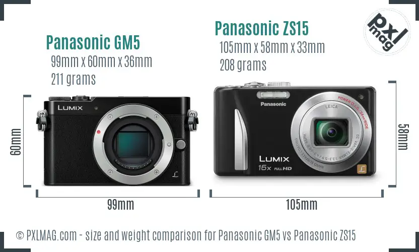 Panasonic GM5 vs Panasonic ZS15 size comparison
