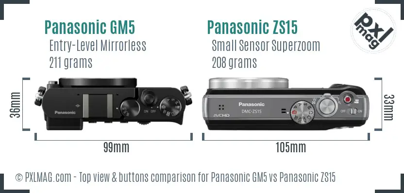 Panasonic GM5 vs Panasonic ZS15 top view buttons comparison