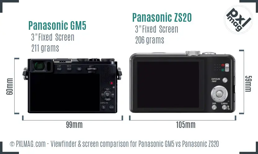 Panasonic GM5 vs Panasonic ZS20 Screen and Viewfinder comparison