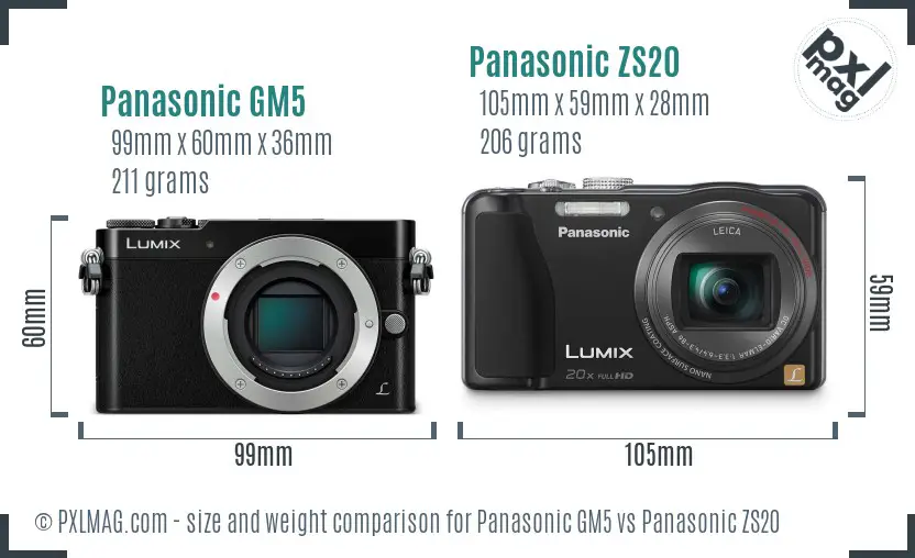 Panasonic GM5 vs Panasonic ZS20 size comparison