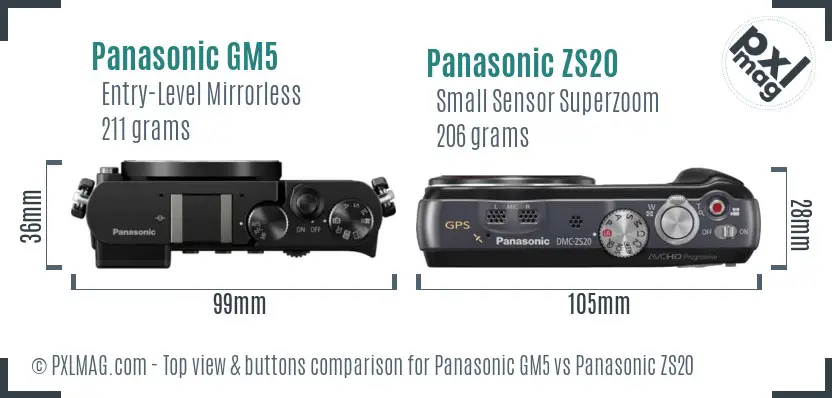 Panasonic GM5 vs Panasonic ZS20 top view buttons comparison